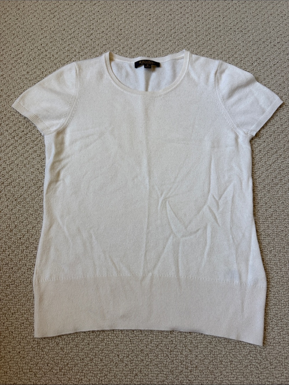 Brooks Brothers Cream Short Sleeve Cashmere Top